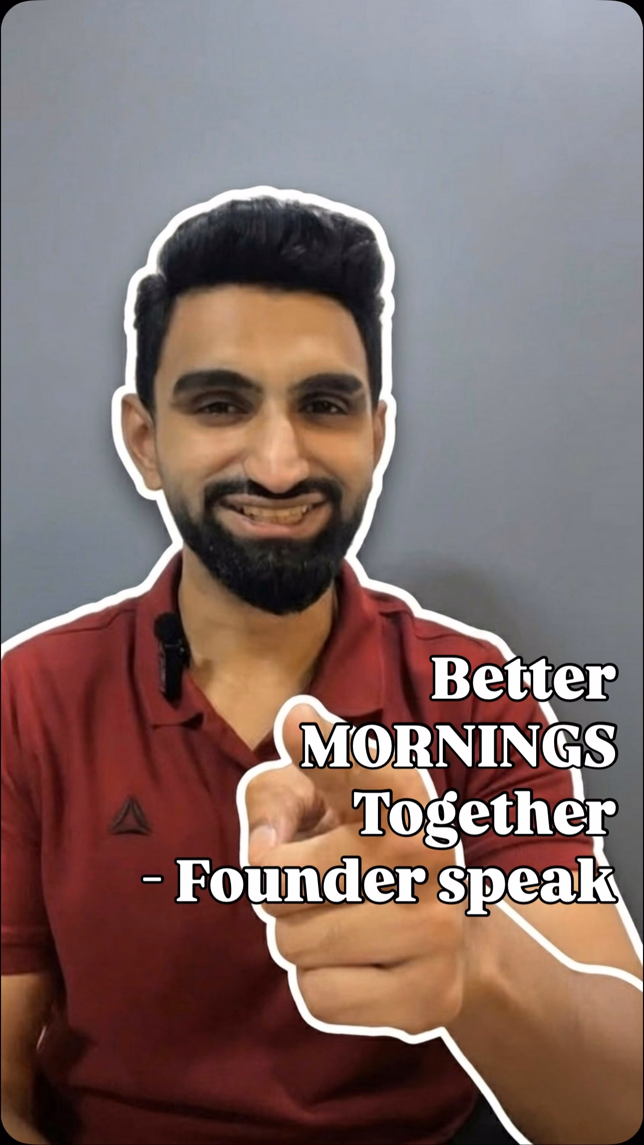 Mornfreak founder pointing at the camera with the line Better Mornings Together